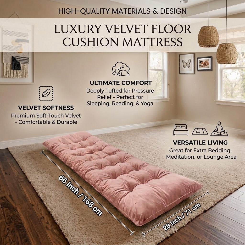 Premium Velvet Floor Cushion Mattress – Extra Comfortable Folding Floor Bed