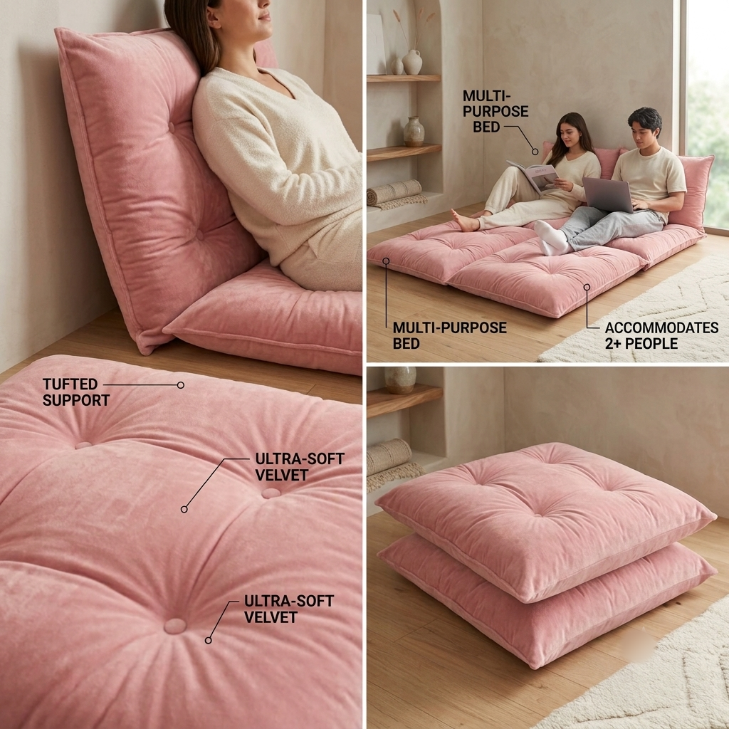 Easy Life Crafts 2-Piece Premium Velvet Floor Cushion Mattress | Ultra-Soft Tufted Lounger & Guest Bed