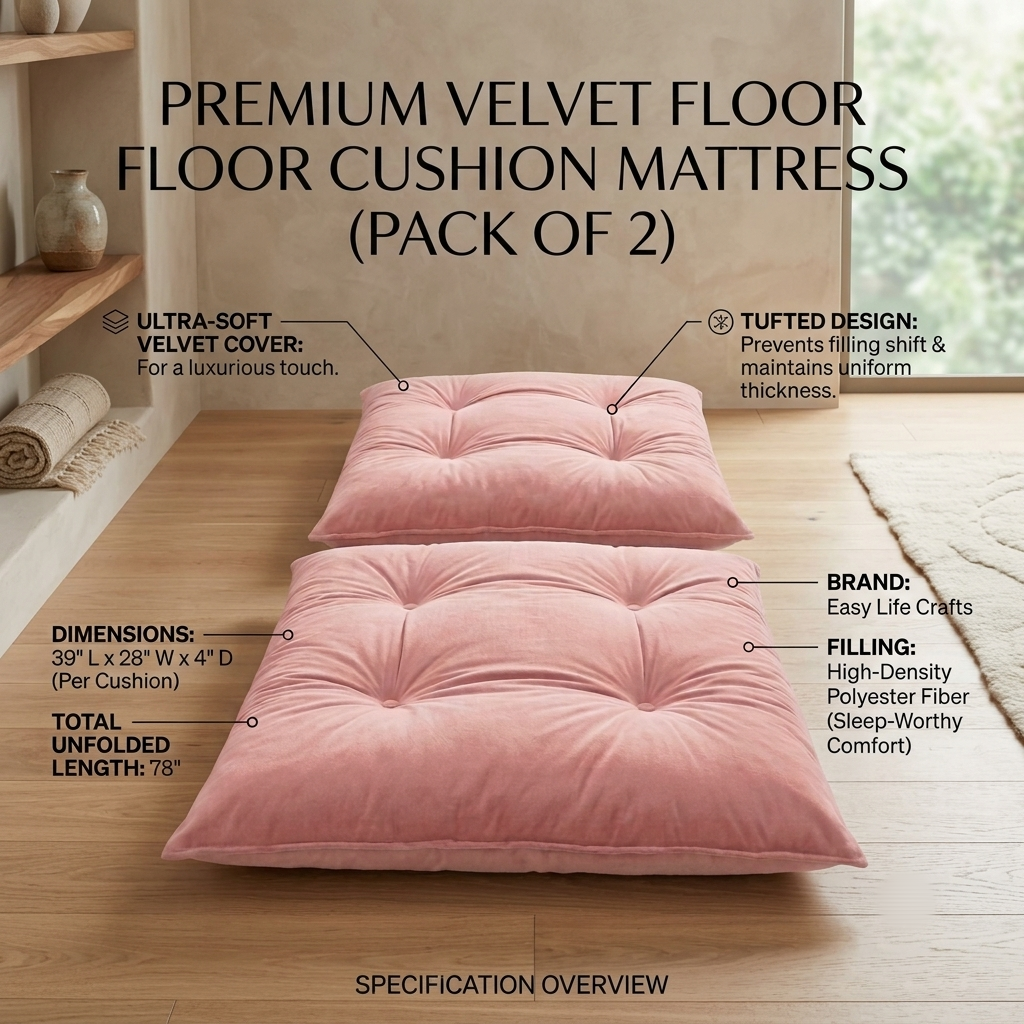 Easy Life Crafts 2-Piece Premium Velvet Floor Cushion Mattress | Ultra-Soft Tufted Lounger & Guest Bed